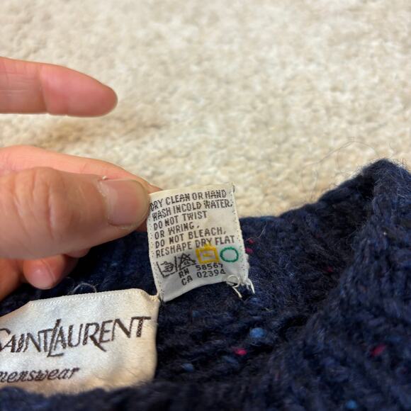 Vintage Yves Saint Laurent YSL Menswear Wool Hand Knit Argyle Sweater Large - Picture 6 of 8